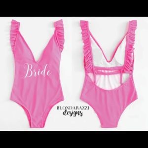 💖 Hot Pink “Squad” deep V monokini Swimsuit 💕